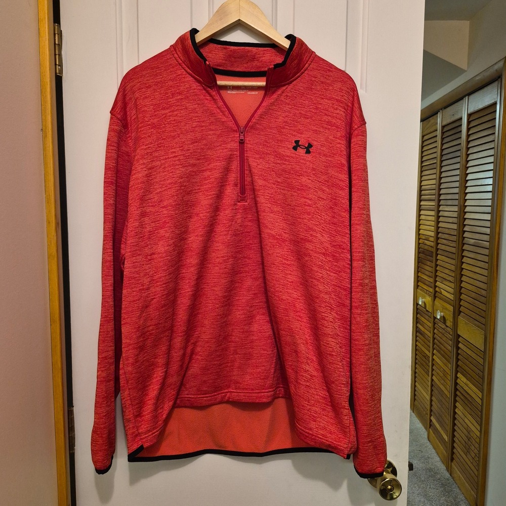 Under Armour Womens ColdGear Quarter Zip Pullover Heathered Red Orange 2XL Loose